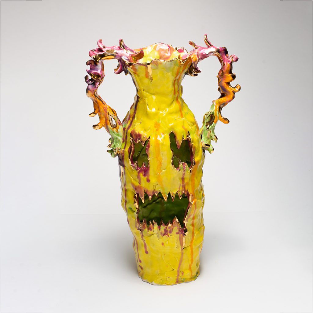 Faye Hadfield - Scary Face in yellow - contemporary Art - contemporary ceramic - Florian Daguet-Bresson